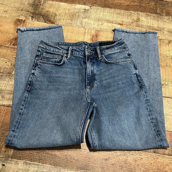 All Saints Women's Medium Wash Denim Straight Leg Raw Hem Harper Jeans Sz 28 - Picture 2 of 6